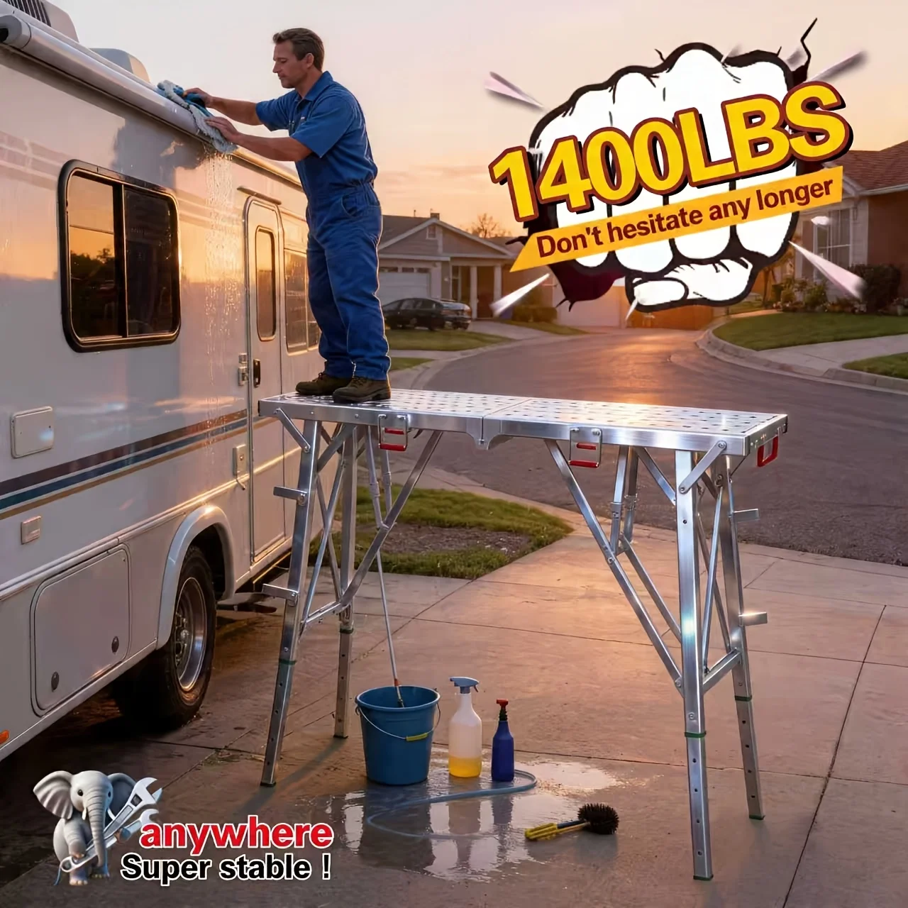 Stainless Steel Portable Folding Ladder, Reinforced Steel Cable Locking, Non-Slip Step Bumps, Maximum Load Capacity 1500 Lbs, Individually Adjustable Height, E for Uneven Ground, High Walls, Ceiling Cleaning, Decoration, Car Washing
Stainless Steel Portable Folding Ladder, Reinforced Steel Cable Locking, Non-Slip Step Bumps, Maximum Load Capacity 1500 Lbs, Individually Adjustable Height, E for Uneven Ground, High Walls, Ceiling Cleaning, Decoration, Car Washing
