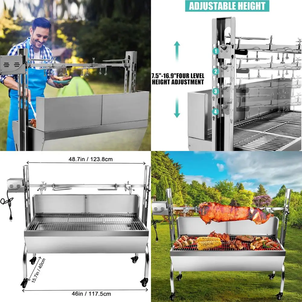 Гриль-ротиссерия из нержавеющей стали с защитной задней крышкой, мотор 25 Вт для жарки маленьких свиней и ягнят, угольный гриль 48,6 дюйма для кемпинга
Гриль-ротиссерия из нержавеющей стали с защитной задней крышкой, мотор 25 Вт для жарки маленьких свиней и ягнят, угольный гриль 48,6 дюйма для кемпинга