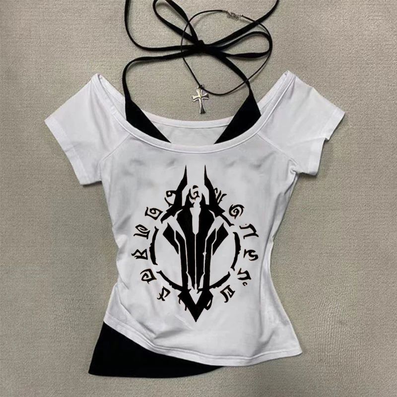 Summer Women's Gothic Street Retro Punk Tops Hand-painted Comic Patterns Printed Aesthetic Plunge Neck Versatile T-shirt Y2k Cl
Summer Women's Gothic Street Retro Punk Tops Hand-painted Comic Patterns Printed Aesthetic Plunge Neck Versatile T-shirt Y2k Cl