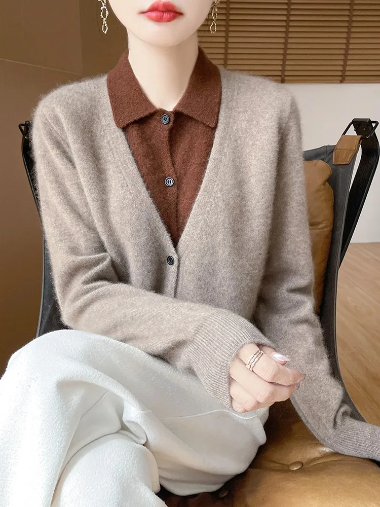POLO Collar 100% Merino Wool Women's Cardigan Button Simple Solid Color New Arrivals Soft Warm Preppy Style Tops
POLO Collar 100% Merino Wool Women's Cardigan Button Simple Solid Color New Arrivals Soft Warm Preppy Style Tops