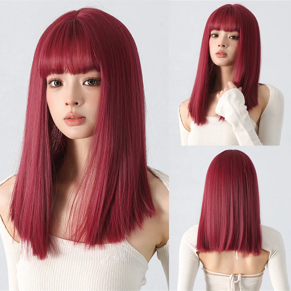 Wine Red Bob Synthetic Wigs with Bangs Red Straight Medium Length Wigs Heat Resistant Natural Daily Fake Hair Colorful Party Wig
Wine Red Bob Synthetic Wigs with Bangs Red Straight Medium Length Wigs Heat Resistant Natural Daily Fake Hair Colorful Party Wig