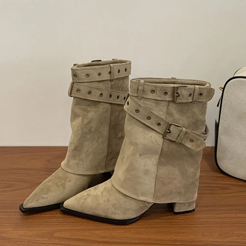 Aneikeh/зимние винтажные дизайнерские женские ботильоны с пряжкой на ремне и острым носком, модные вечерние модельные туфли на высоком квадратном каблуке 
Aneikeh/зимние винтажные дизайнерские женские ботильоны с пряжкой на ремне и острым носком, модные вечерние модельные туфли на высоком квадратном каблуке