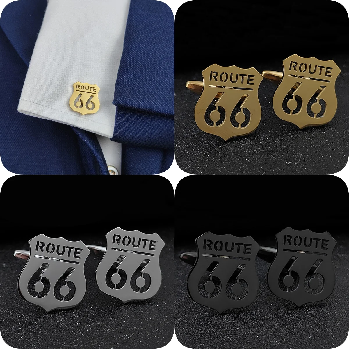 Road 66 sign cufflinks, men's American western style metal badge, jacket and backpack individual vintage decoration.
Road 66 sign cufflinks, men's American western style metal badge, jacket and backpack individual vintage decoration.