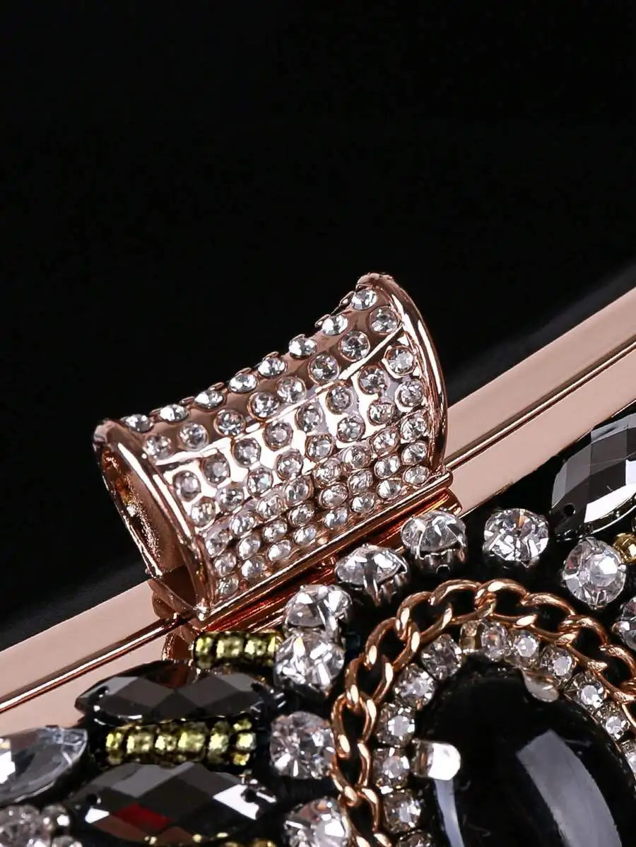 Black Rhinestone Studded Clutch Bag With Chain Strap For Evening Party
Black Rhinestone Studded Clutch Bag With Chain Strap For Evening Party