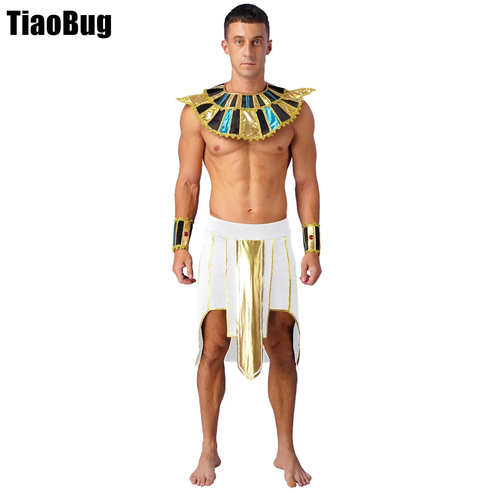 Men Ancient Egypt Cosplay Outfit Halloween Role Play Asymmetrical Hem Skirt with Cuffs Self-tie Collar Wrist Bands
Men Ancient Egypt Cosplay Outfit Halloween Role Play Asymmetrical Hem Skirt with Cuffs Self-tie Collar Wrist Bands