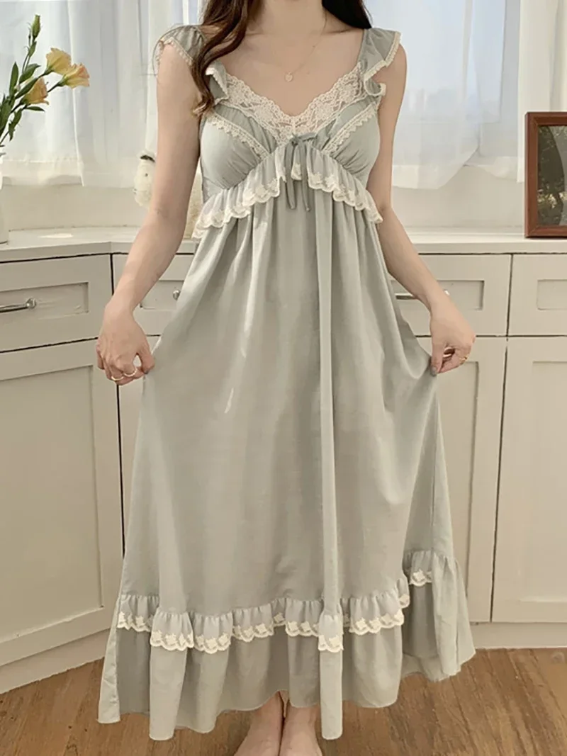 Korean Sweet Girl Lace Cotton Vintage Princess Nightdress Pajamas with Pad Fairy V-Neck Ruffles Nightgowns Victorian Sleepwear
Korean Sweet Girl Lace Cotton Vintage Princess Nightdress Pajamas with Pad Fairy V-Neck Ruffles Nightgowns Victorian Sleepwear