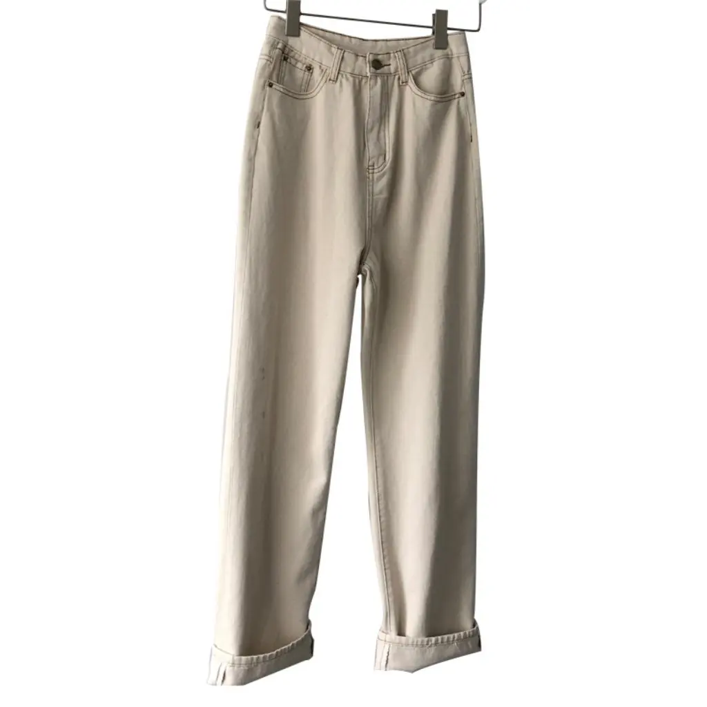 Lufu женские узкие высокие прямые широкие брюки с высокой талией белые джинсы в корейском стиле Dongdaemun повседневный свободный крой 
Lufu женские узкие высокие прямые широкие брюки с высокой талией белые джинсы в корейском стиле Dongdaemun повседневный свободный крой