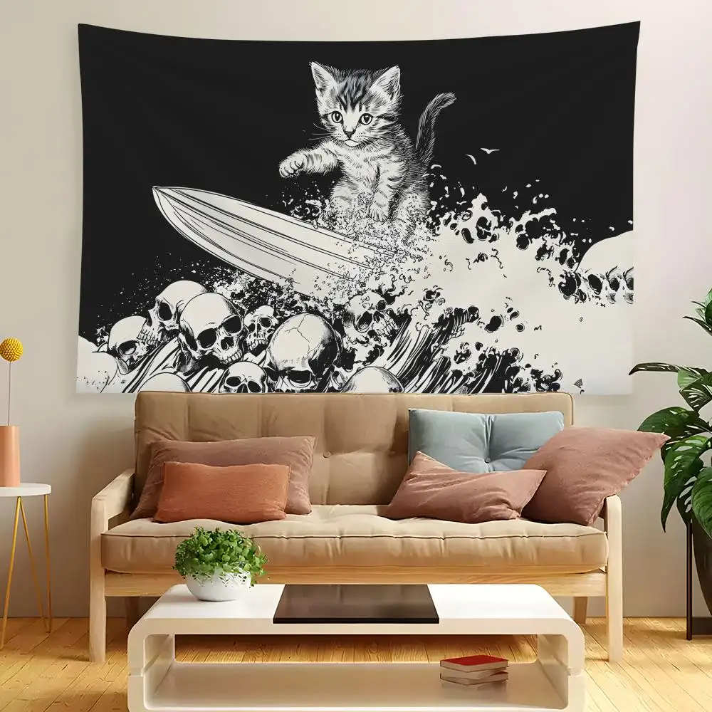 Skull Surfing Cat Heavy Metal Kitten Tapestry Custom Home Living Room Bedroom wall decor Wallpaper Backdrop Cloth With clips
Skull Surfing Cat Heavy Metal Kitten Tapestry Custom Home Living Room Bedroom wall decor Wallpaper Backdrop Cloth With clips