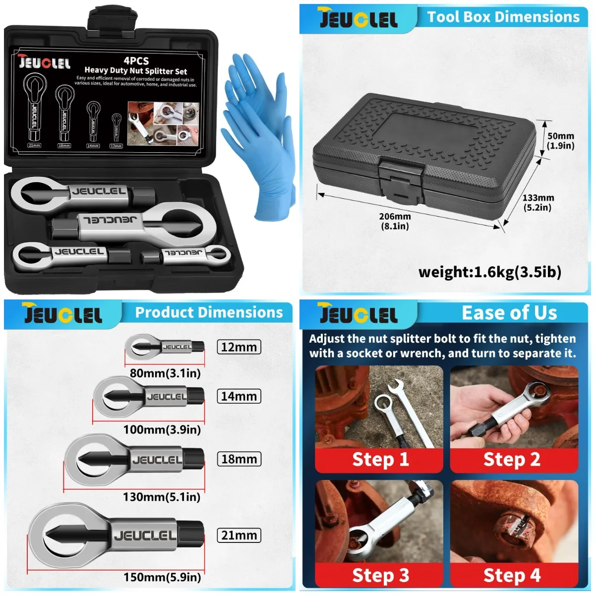 Набор из 4 сверхмощных гаек, ручной съемник гаек 9-27 мм, набор ломтиков для ржавых гаек
Набор из 4 сверхмощных гаек, ручной съемник гаек 9-27 мм, набор ломтиков для ржавых гаек