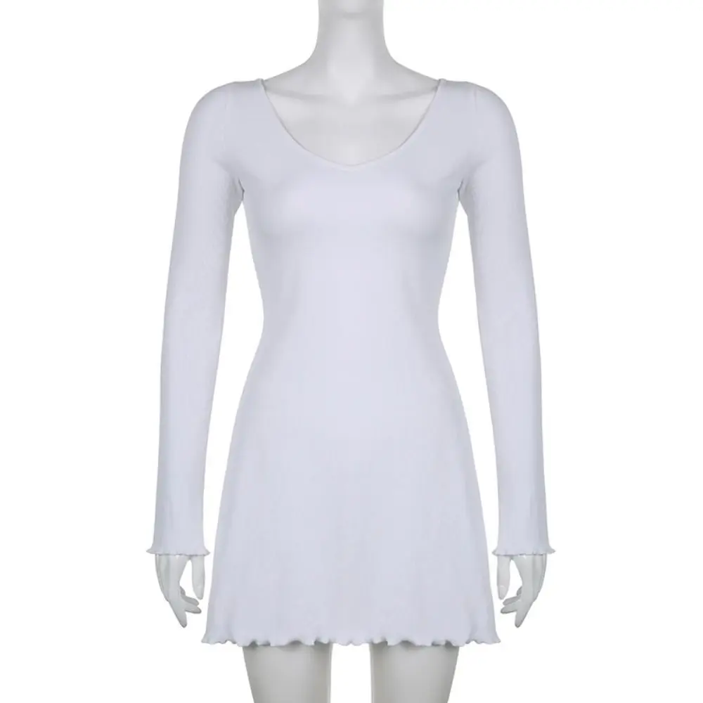 Elegant V-neck Women's Dress Tighten the Waist Slimming V-neck Dress Knitting Hem Simple Long-sleeved A-line Skirt Outdoor
Elegant V-neck Women's Dress Tighten the Waist Slimming V-neck Dress Knitting Hem Simple Long-sleeved A-line Skirt Outdoor