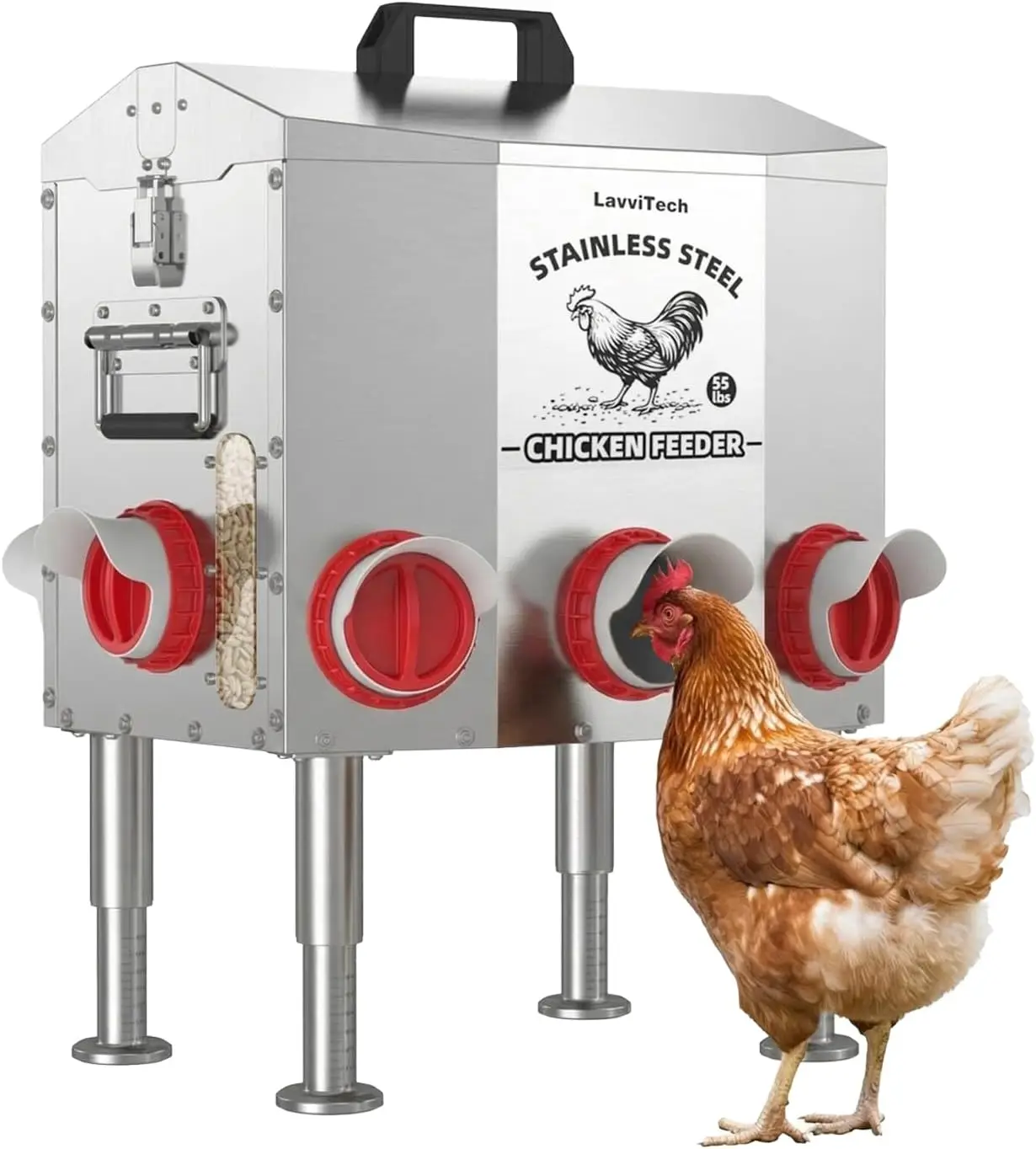 Large Automatic Chicken Feeder, 55 lb Capacity, 8 Feeding Ports, Upgraded Stainless Steel Poultry
Large Automatic Chicken Feeder, 55 lb Capacity, 8 Feeding Ports, Upgraded Stainless Steel Poultry
