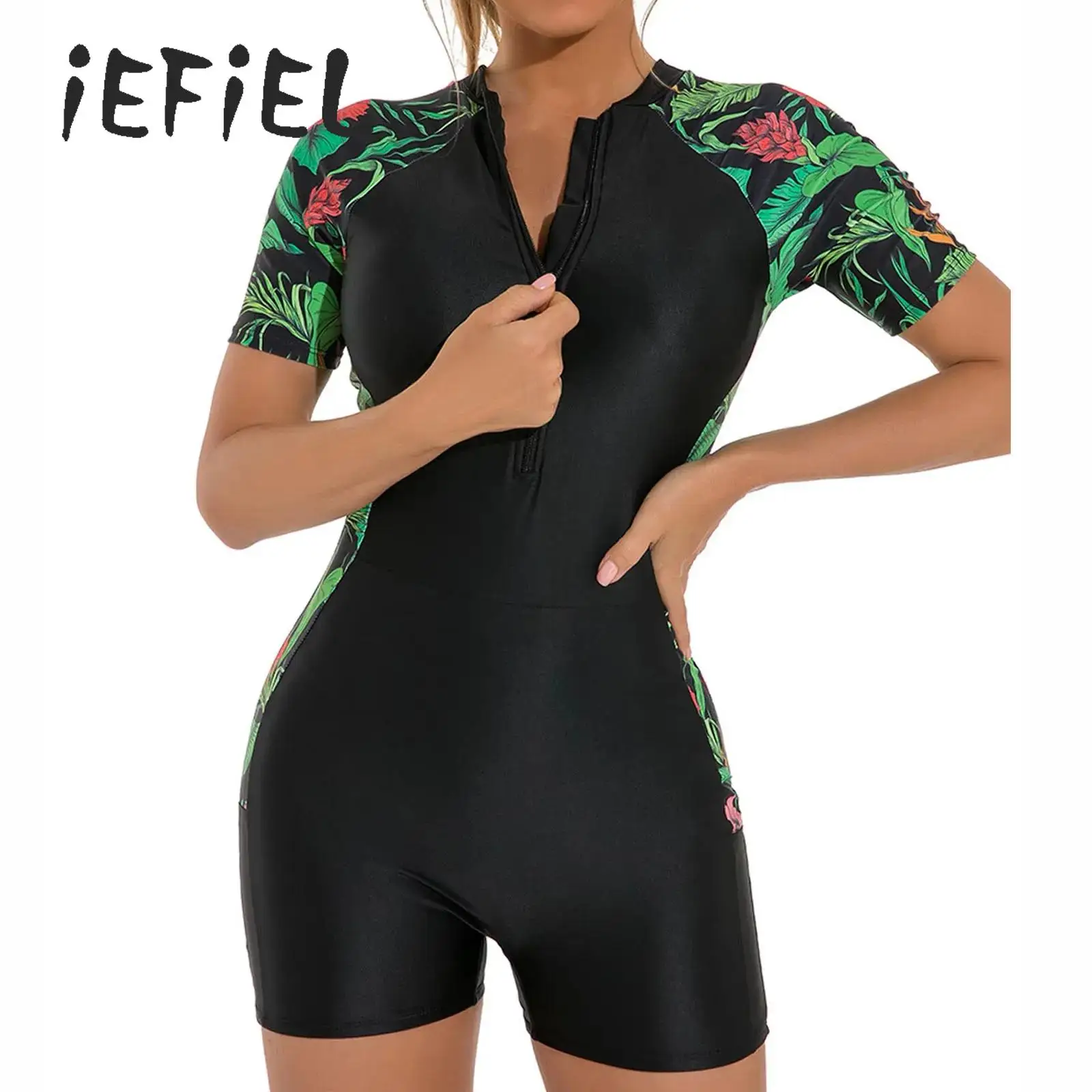 Printed Short Sleeve One Piece Swimsuit Women's Floral Swimwear Zip Front Swimming Beach Pool Bodysuit Jumpsuit Bathing Suit
Printed Short Sleeve One Piece Swimsuit Women's Floral Swimwear Zip Front Swimming Beach Pool Bodysuit Jumpsuit Bathing Suit