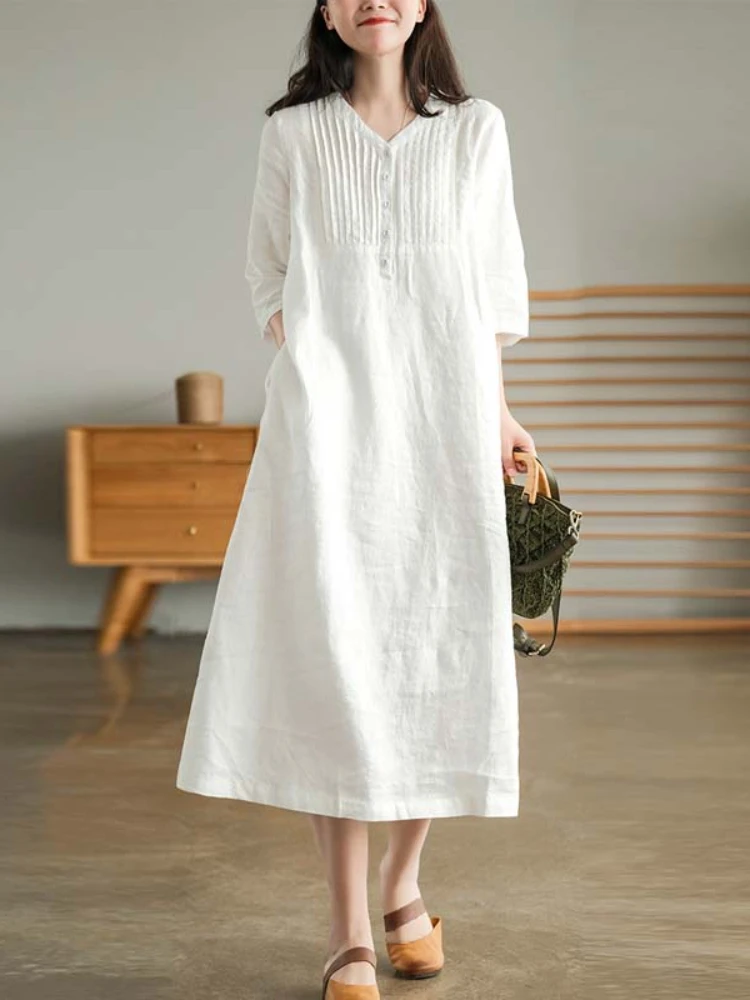 2023 Summer New Women's Cotton and Linen Dress Loose Stitching Solid Color Cotton and Linen V-neck Five-point Sleeve Mid-length
2023 Summer New Women's Cotton and Linen Dress Loose Stitching Solid Color Cotton and Linen V-neck Five-point Sleeve Mid-length