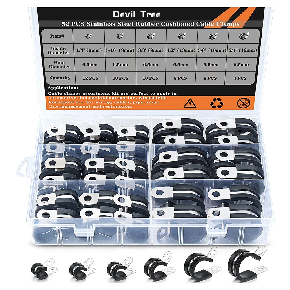 52pcs 304Stainless Steel Wire Pipe Hose Clamps Clips Insulated Clamp Cable Clamp Cable Organizer Rubber High Quality Kit Mikalor
52pcs 304Stainless Steel Wire Pipe Hose Clamps Clips Insulated Clamp Cable Clamp Cable Organizer Rubber High Quality Kit Mikalor