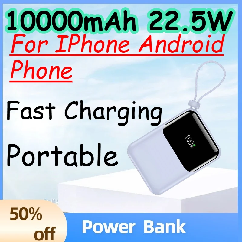 10000mAh 22.5W Power Bank with Built-in Cable and Fast Charging for IPhone Android Phone Portable Mobile Powerbank
10000mAh 22.5W Power Bank with Built-in Cable and Fast Charging for IPhone Android Phone Portable Mobile Powerbank