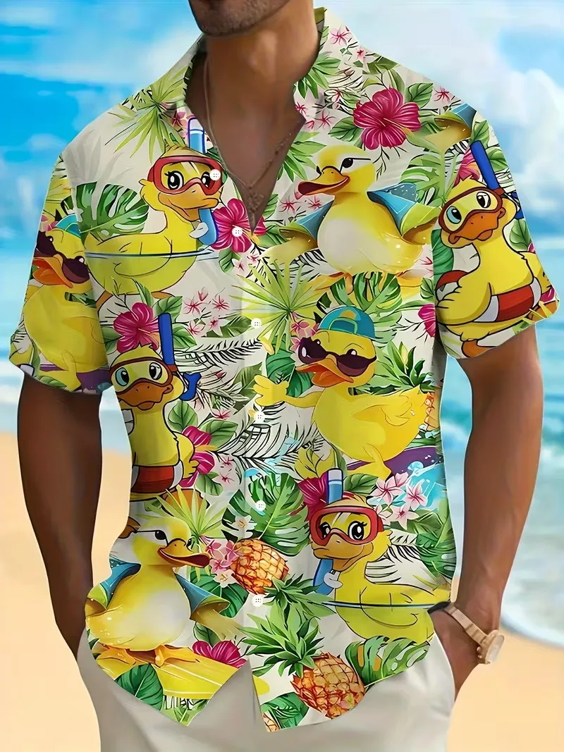 Cute Cartoon Duck Hawaiian Shirt Men's Short Sleeve Flower Crown Duck & Rainbow Print Button Up Beach Shirt Casual Aloha Shirt
Cute Cartoon Duck Hawaiian Shirt Men's Short Sleeve Flower Crown Duck & Rainbow Print Button Up Beach Shirt Casual Aloha Shirt