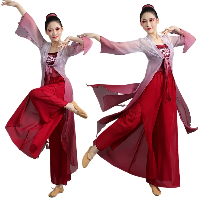 Традиционный китайский танцевальный костюм 2025 года: комплект ханьфу с градиентным цветом (топ+брюки), ретро-костюм для сценических выступлений, наряд для древних народных танцев
Традиционный китайский танцевальный костюм 2025 года: комплект ханьфу с градиентным цветом (топ+брюки), ретро-костюм для сценических выступлений, наряд для древних народных танцев