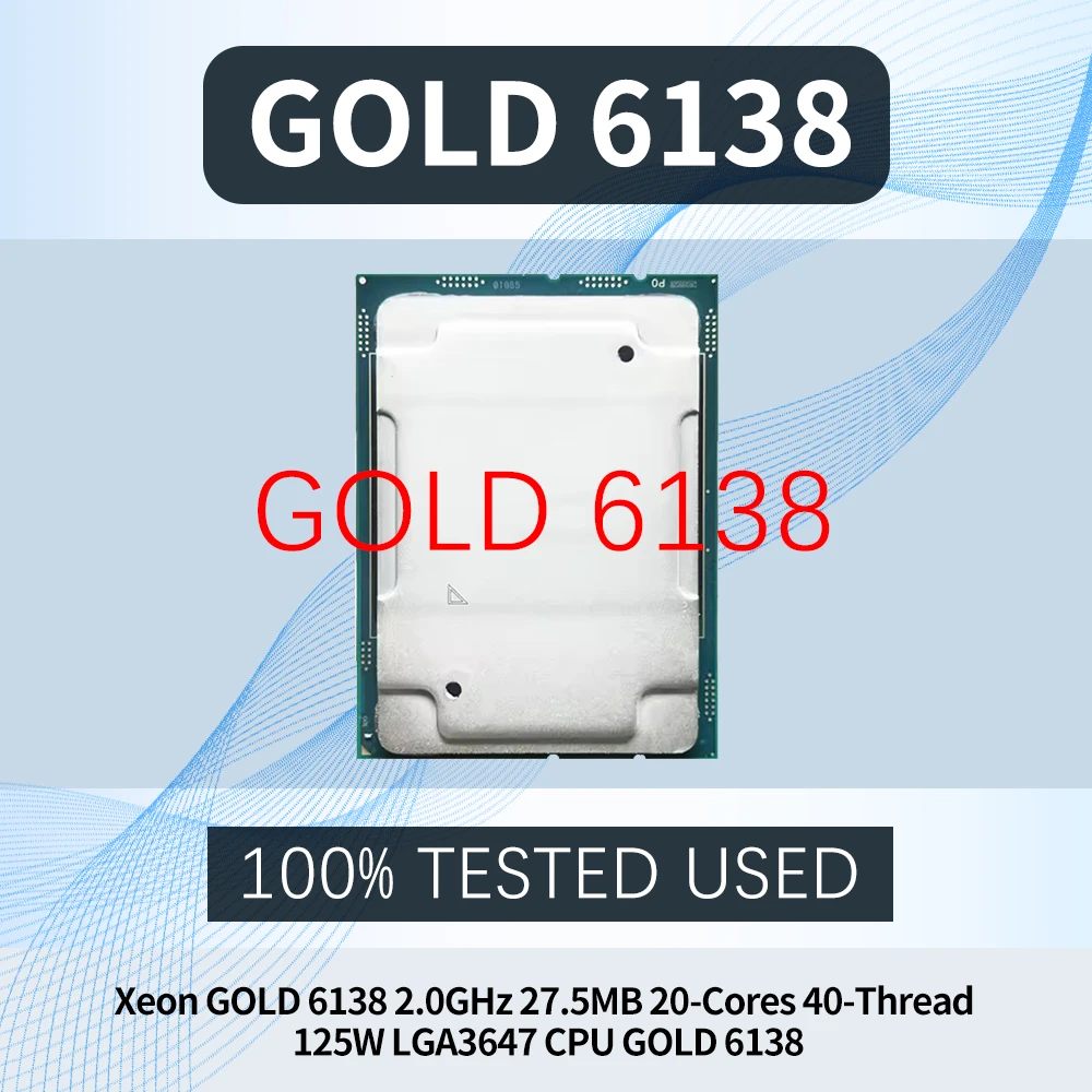 Used Xeon Gold 6138 CPU processor 2.0GHz 27.5MB Smart Cache 20-Cores 40-Thread 125W LGA3647
Used Xeon Gold 6138 CPU processor 2.0GHz 27.5MB Smart Cache 20-Cores 40-Thread 125W LGA3647