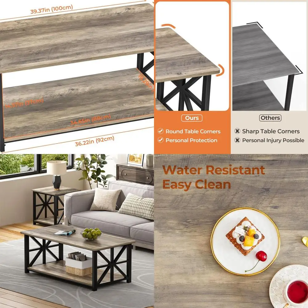 Gray Wash Farmhouse Coffee Table with Storage, 39 Round Corners, Space-Saving Design
Gray Wash Farmhouse Coffee Table with Storage, 39 Round Corners, Space-Saving Design