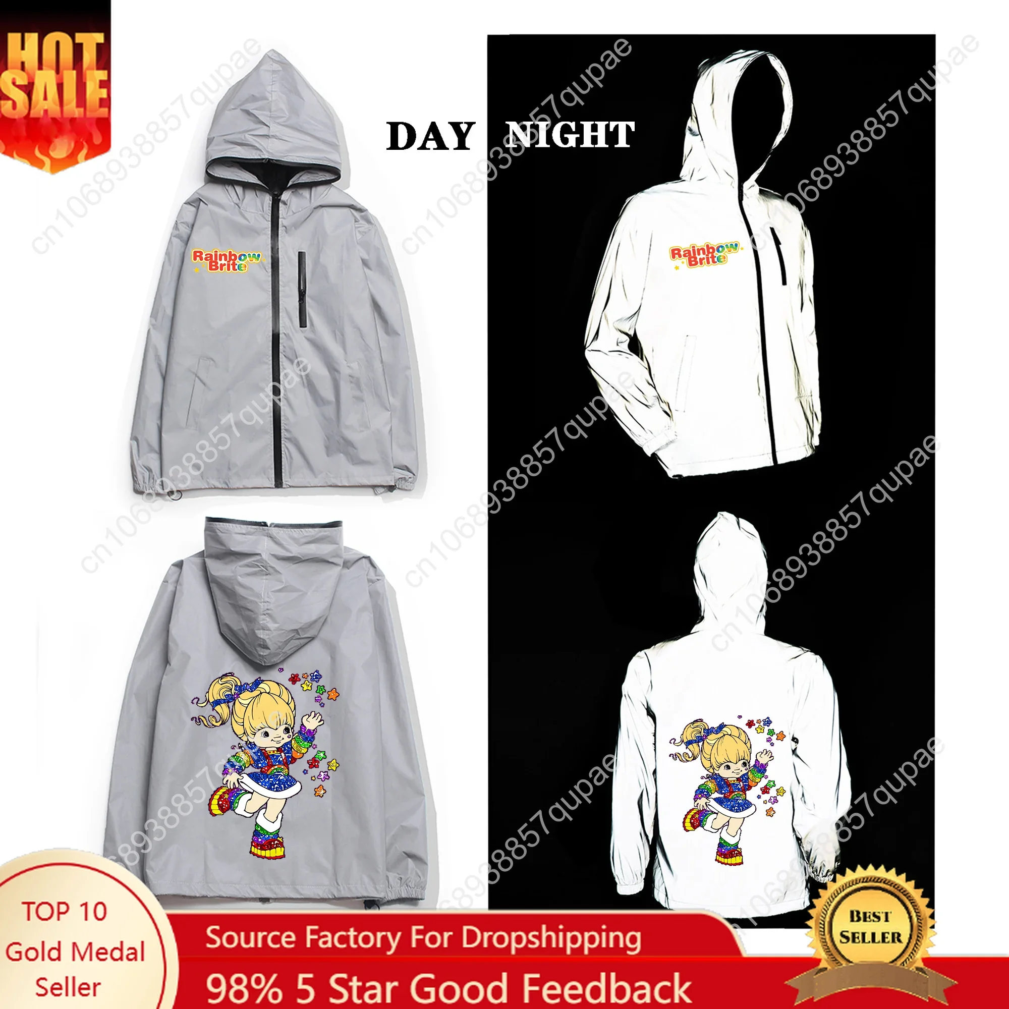 Светоотражающая куртка Rainbow Brite, аниме, мужское и женское пальто, ветровка с капюшоном, куртки с карманами для бега, велосипедный туризм, толстовка на молнии на заказ 
Светоотражающая куртка Rainbow Brite, аниме, мужское и женское пальто, ветровка с капюшоном, куртки с карманами для бега, велосипедный туризм, толстовка на молнии на заказ