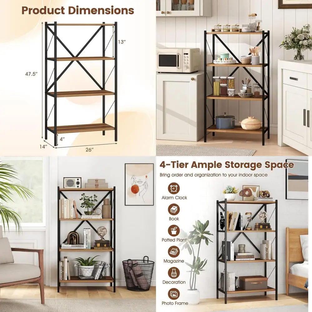 4-Tier Industrial Metal Bookshelf - Open Storage, Book Holder, Plant Stand, Living Room & Home Office, Walnut
4-Tier Industrial Metal Bookshelf - Open Storage, Book Holder, Plant Stand, Living Room & Home Office, Walnut