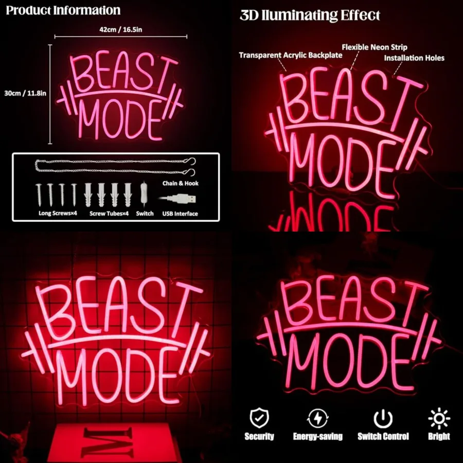 Beast Mode Neon Signs for Wall Decor Red Letter LED Neon Light Gym Neon Sign Barbell LED Neon Lights Signs Dumbbell Neon Wall S
Beast Mode Neon Signs for Wall Decor Red Letter LED Neon Light Gym Neon Sign Barbell LED Neon Lights Signs Dumbbell Neon Wall S