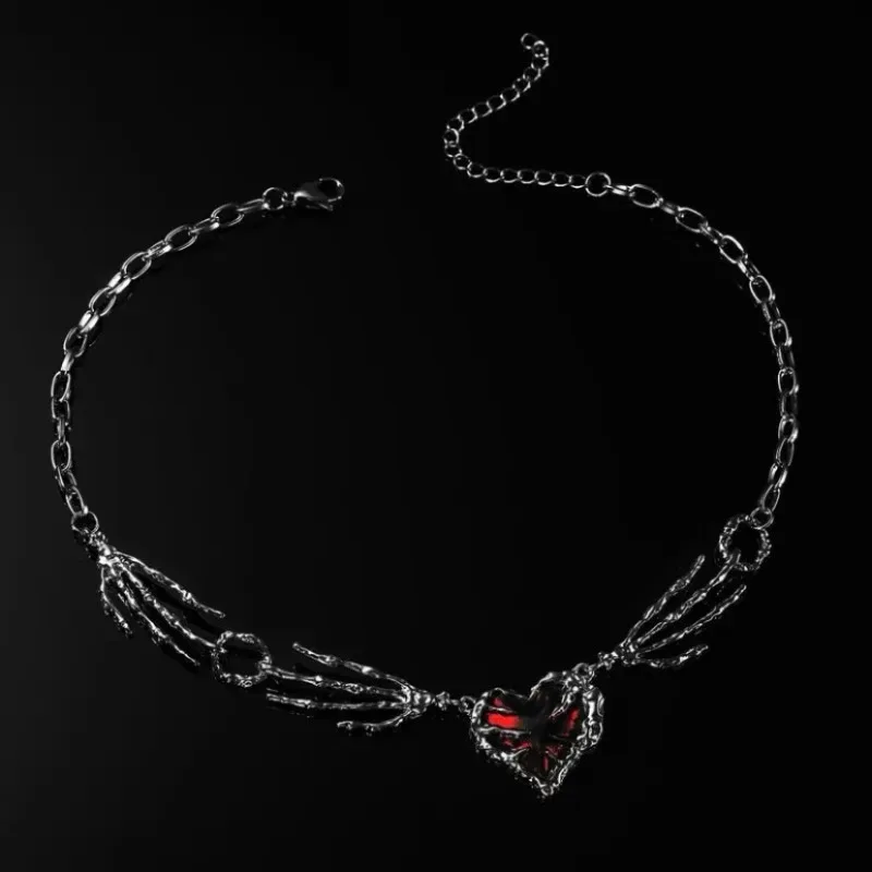 Dark Style Ghost Claw Red Heart Necklace, Retro Vintage Metal Made with Ghost Claw and Red Heart Interwoven Design
Dark Style Ghost Claw Red Heart Necklace, Retro Vintage Metal Made with Ghost Claw and Red Heart Interwoven Design
