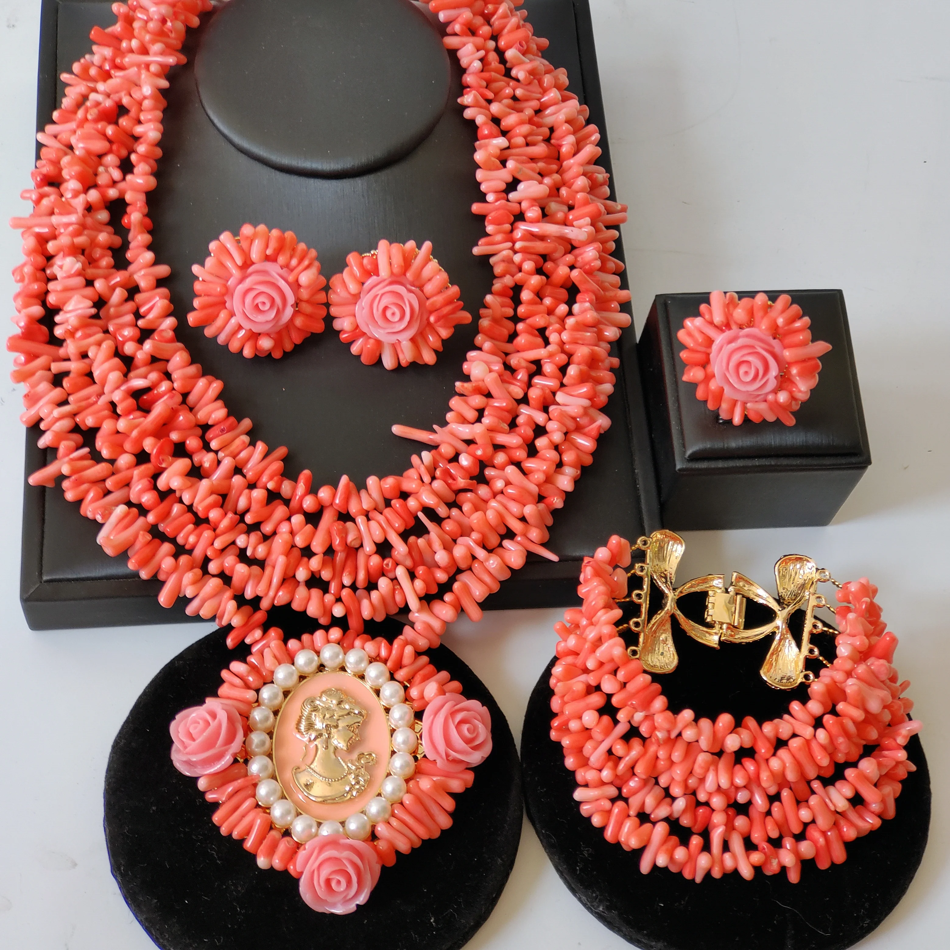 5Layers Nigerian Coral Beads Necklace Women Bridal Jewelry Sets Wedding
5Layers Nigerian Coral Beads Necklace Women Bridal Jewelry Sets Wedding