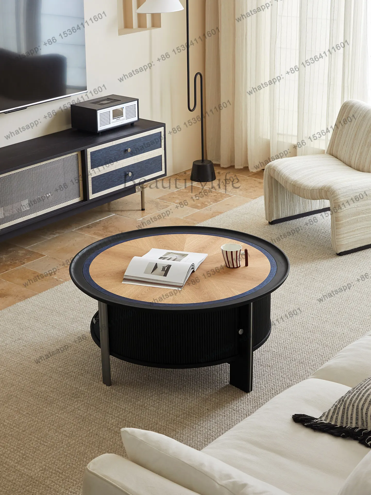 Medieval style solid wood round coffee table small apartment living room household low table
Medieval style solid wood round coffee table small apartment living room household low table