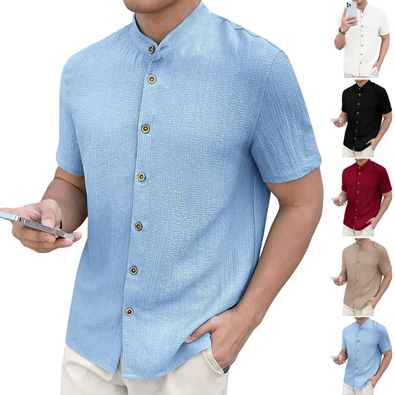 Men's Casual Shirt Stand Collar Short Sleeve Light Maturity Style Loose Fit Polyester Fabric T-Shirt Open Cardigan Spring Summer
Men's Casual Shirt Stand Collar Short Sleeve Light Maturity Style Loose Fit Polyester Fabric T-Shirt Open Cardigan Spring Summer