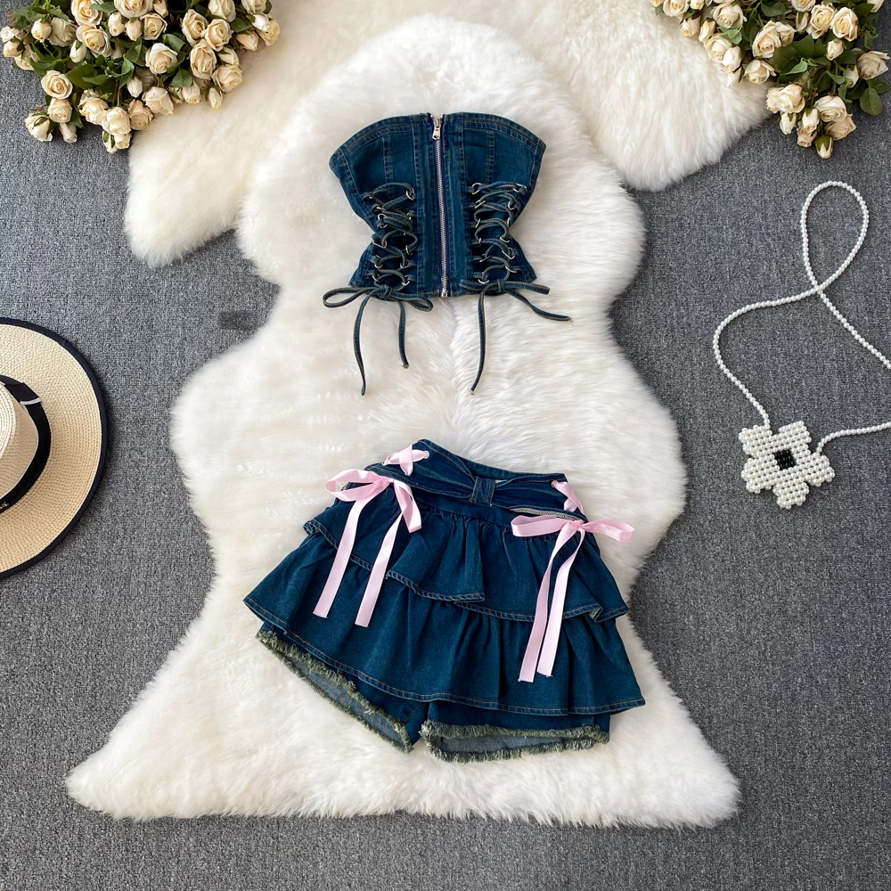 Amolapha Women Sexy Strapless Vest Short Denim Tops+ High Waist Peplum Skirt Jeans Suit
Amolapha Women Sexy Strapless Vest Short Denim Tops+ High Waist Peplum Skirt Jeans Suit