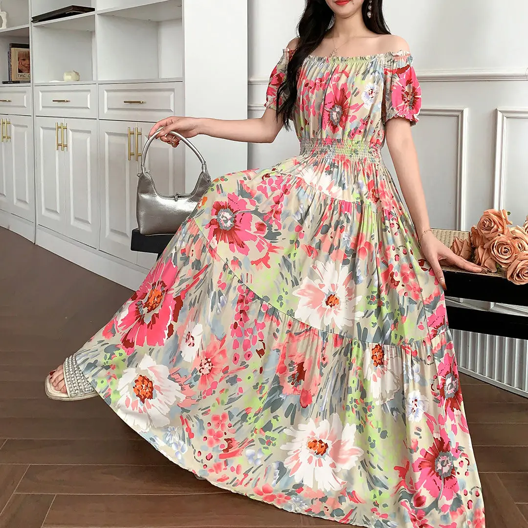 2025 New Flower Cotton Silk Broken Flower One Shoulder Dress Elastic Waist Beach Dress Bohemian Long Dress
2025 New Flower Cotton Silk Broken Flower One Shoulder Dress Elastic Waist Beach Dress Bohemian Long Dress