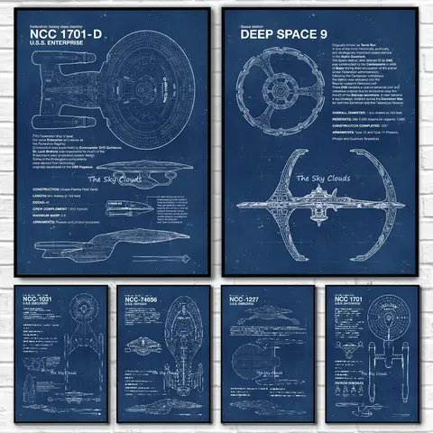 Póster de nave espacial, diseño de estrella Trek, arte autoadhesivo, pegatina de papel impermeable, decoración de pared de habitación, cafetería, Bar