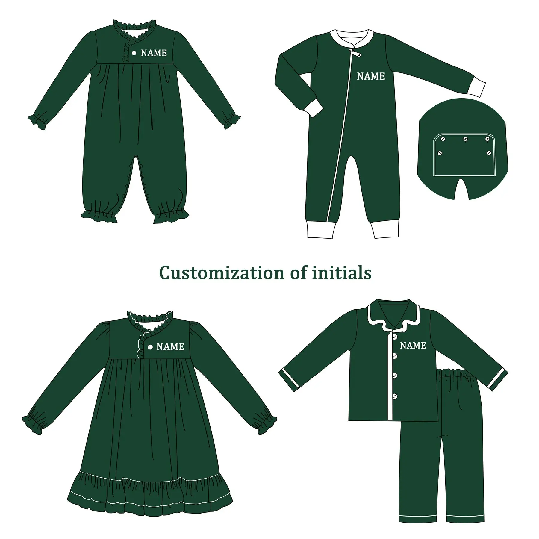 2024 Boutique Ropa Girl And Baby Boy New Cotton Customizable Name Styles Presale Models Pajamas Romper Boys Sets Green Clothes
2024 Boutique Ropa Girl And Baby Boy New Cotton Customizable Name Styles Presale Models Pajamas Romper Boys Sets Green Clothes