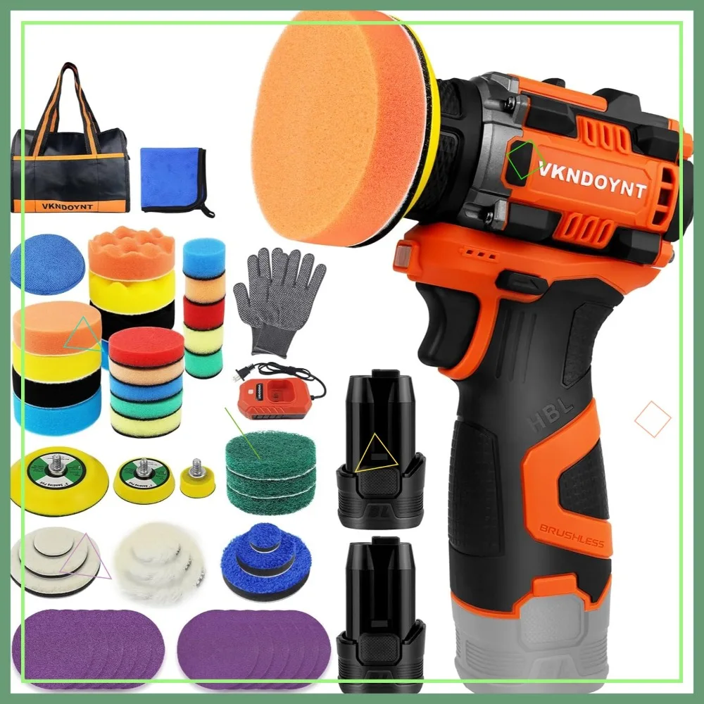 Cordless Mini Polisher, 2-Speed 0-500/0-3000 RPM, 2x3.0Ah Batteries, 1/2/3" Pads, 52Pcs Car Detailing Kit
Cordless Mini Polisher, 2-Speed 0-500/0-3000 RPM, 2x3.0Ah Batteries, 1/2/3" Pads, 52Pcs Car Detailing Kit