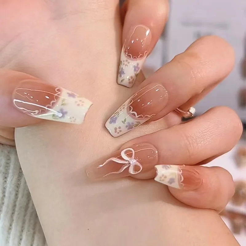 24Pcs Mid-length Ballerina Nails Set Press on Lace French Flower Full Cover Fake Nail with Bow Blusher Wearable False Nails Tips
24Pcs Mid-length Ballerina Nails Set Press on Lace French Flower Full Cover Fake Nail with Bow Blusher Wearable False Nails Tips