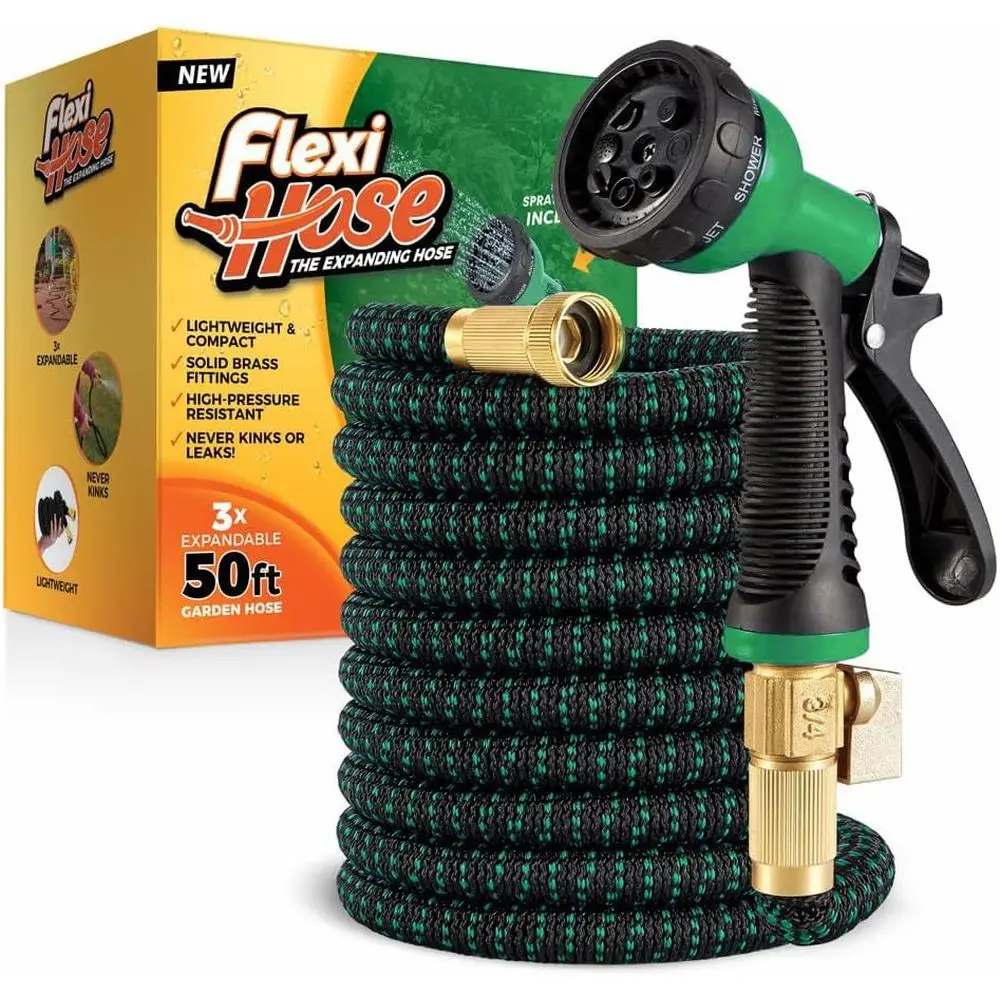 8-Function Nozzle, 50-Foot Expandable Hose, Lightweight, Kink-Free Flexibility, 3/4 Solid Brass Fittings, Double Latex Core - Bl
8-Function Nozzle, 50-Foot Expandable Hose, Lightweight, Kink-Free Flexibility, 3/4 Solid Brass Fittings, Double Latex Core - Bl