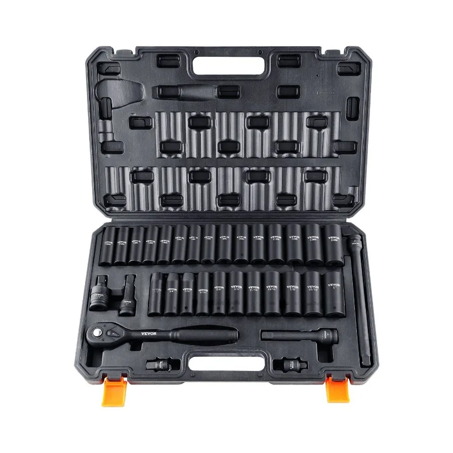 1/2 Drive Impact Socket Set 33-Piece SAE 3/8-1 and Metric 10-24mm 6-Point Cr-V Alloy Steel Red Easy-to-Read Size Markings Rugge
1/2 Drive Impact Socket Set 33-Piece SAE 3/8-1 and Metric 10-24mm 6-Point Cr-V Alloy Steel Red Easy-to-Read Size Markings Rugge