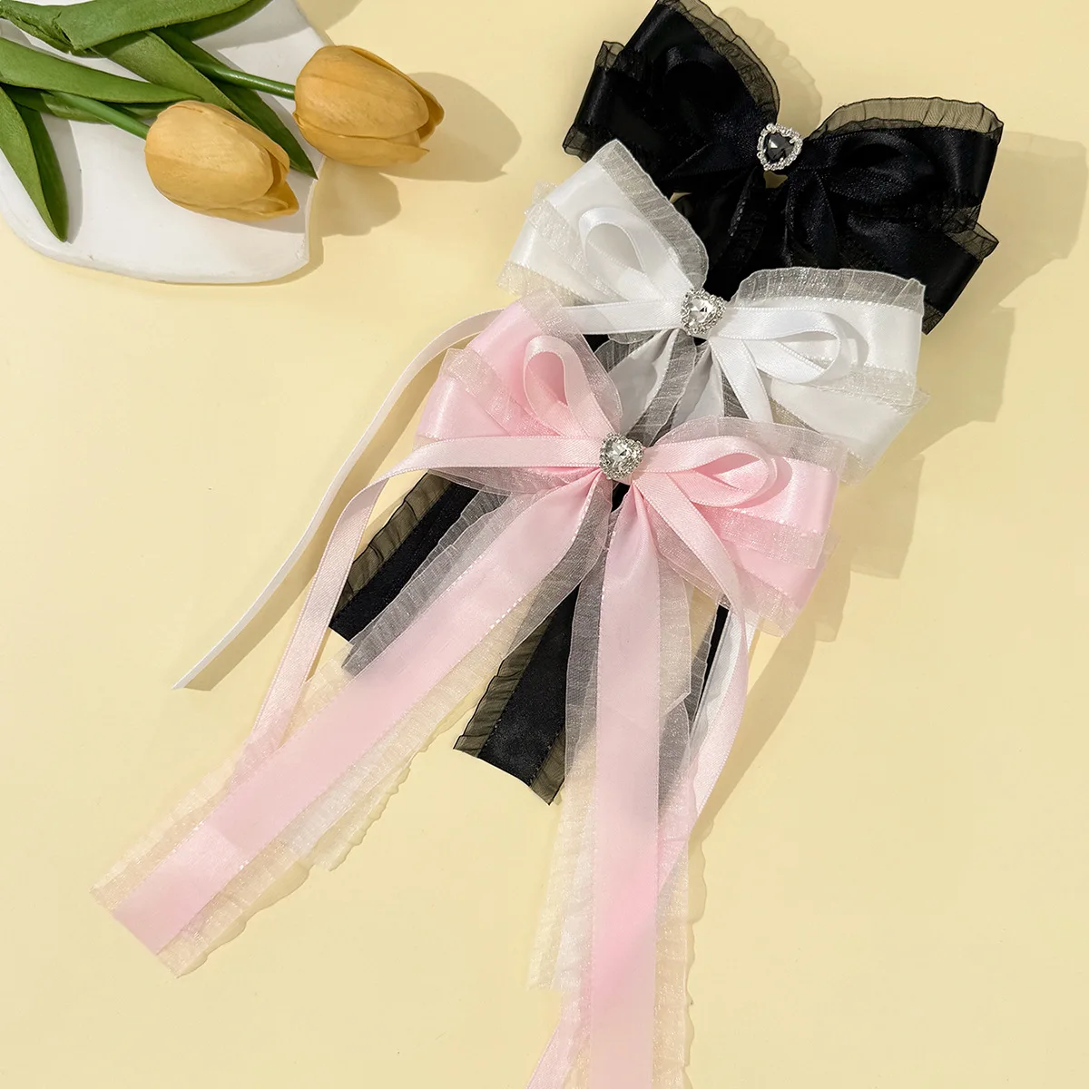 24 Pcs/Lot, 5.7" Falbala Ruffled Ribbon Bow Hair Clip For Girls Boutique Headwear Long Tassel Ponytail Clip Hair Accessories 
24 Pcs/Lot, 5.7" Falbala Ruffled Ribbon Bow Hair Clip For Girls Boutique Headwear Long Tassel Ponytail Clip Hair Accessories