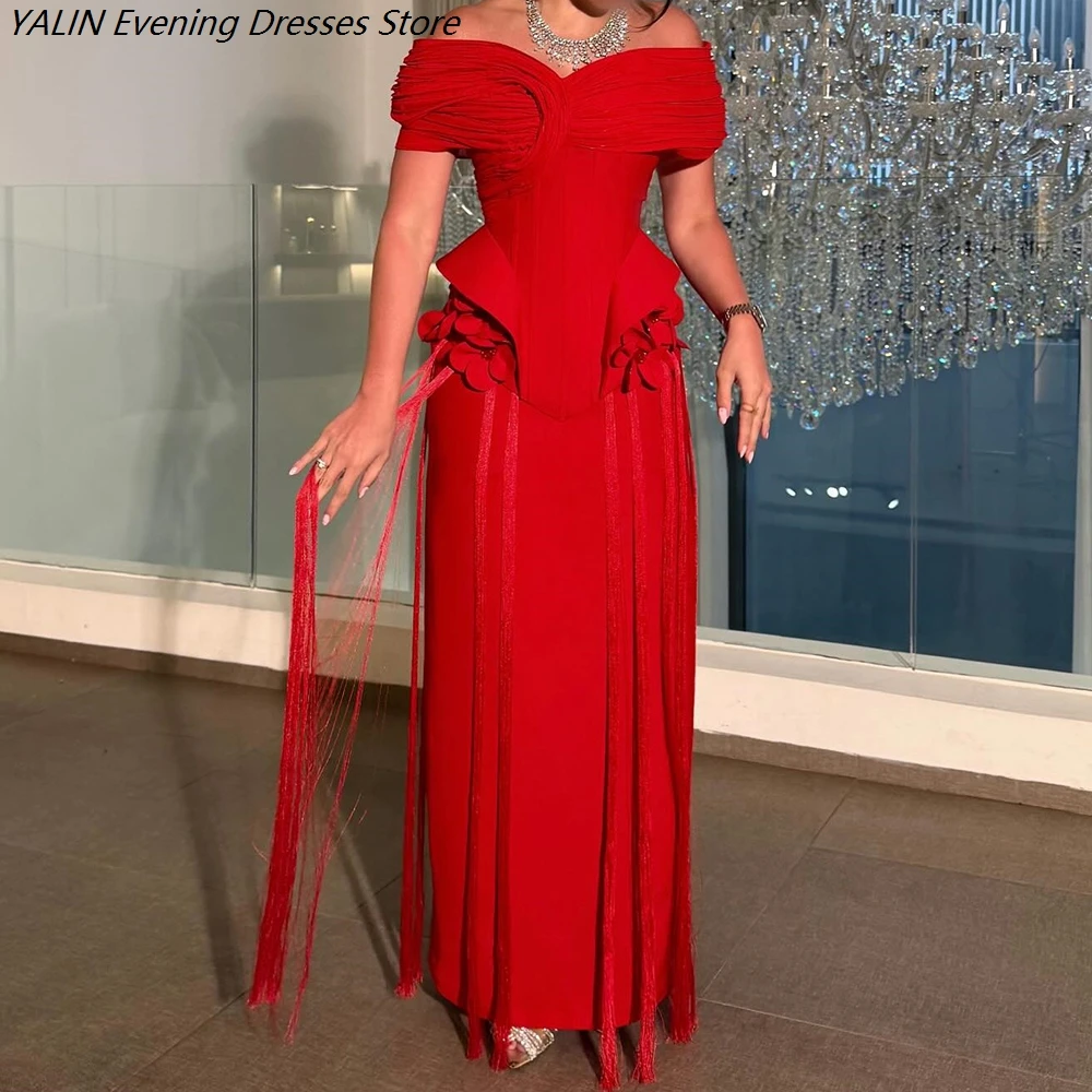 Women's Straight Evening Dresses Floor-length Off The Shoulder Sleeveless Prom Dresses Fashion Flowers Tassel Customized Gowns
Women's Straight Evening Dresses Floor-length Off The Shoulder Sleeveless Prom Dresses Fashion Flowers Tassel Customized Gowns