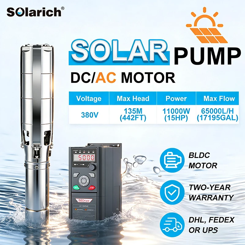 Hybrid Solar Water Pump SOLARICH 6" Solar-Powered 7.5HP 10HP 15HP BLDC Motor for Farming Irrigation DC/AC High Power Pumping
Hybrid Solar Water Pump SOLARICH 6" Solar-Powered 7.5HP 10HP 15HP BLDC Motor for Farming Irrigation DC/AC High Power Pumping