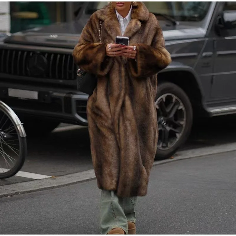 Luxury High-end Fluffy Women Chic Faux Fur Long Overcoat Dark Brown Winter Warm Trench Coat Thick Fur Jacket Windproof Outerwear
Luxury High-end Fluffy Women Chic Faux Fur Long Overcoat Dark Brown Winter Warm Trench Coat Thick Fur Jacket Windproof Outerwear