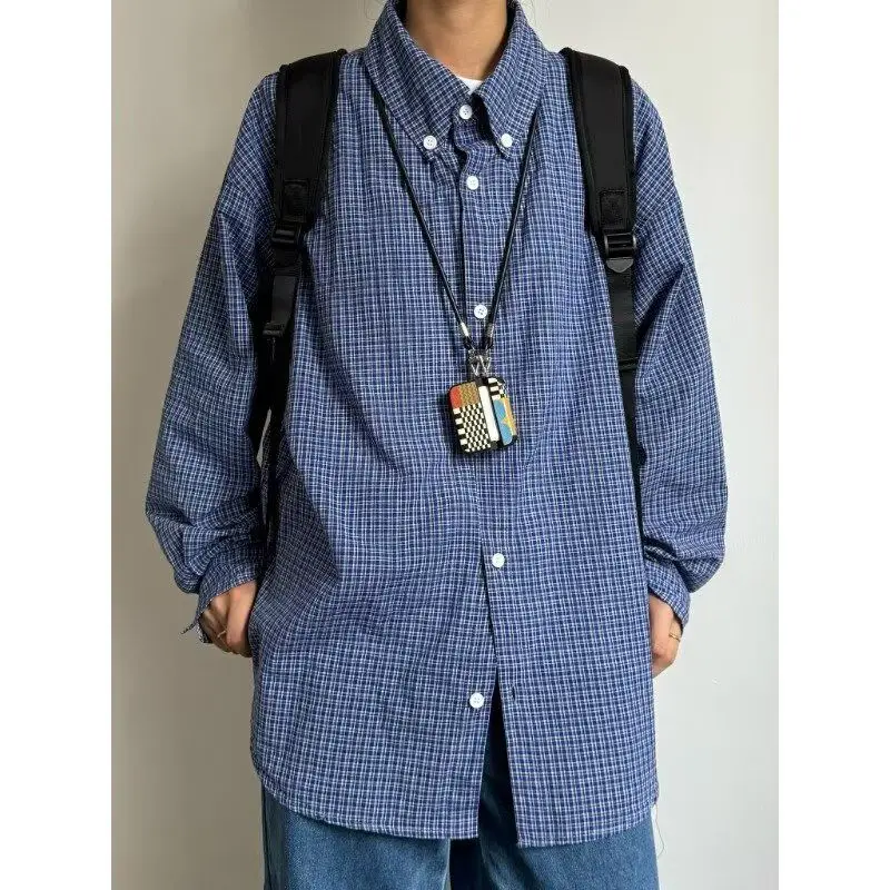 Retro American Blue Plaid Long Sve Men's irt Spring Autumn Loose Embroidered Cheered Outerwear Korean Sle
Retro American Blue Plaid Long Sve Men's irt Spring Autumn Loose Embroidered Cheered Outerwear Korean Sle
