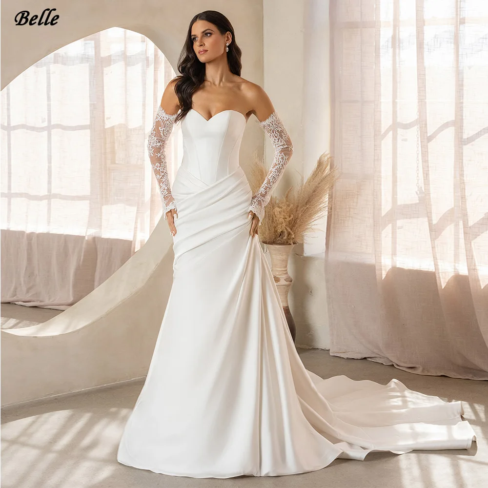 Customized Wedding Dresses Sweetheart Mermaid Bridal Gowns Diagonal Pleats Sleeveless Openless Vestidos Sweep Train De Novial
Customized Wedding Dresses Sweetheart Mermaid Bridal Gowns Diagonal Pleats Sleeveless Openless Vestidos Sweep Train De Novial