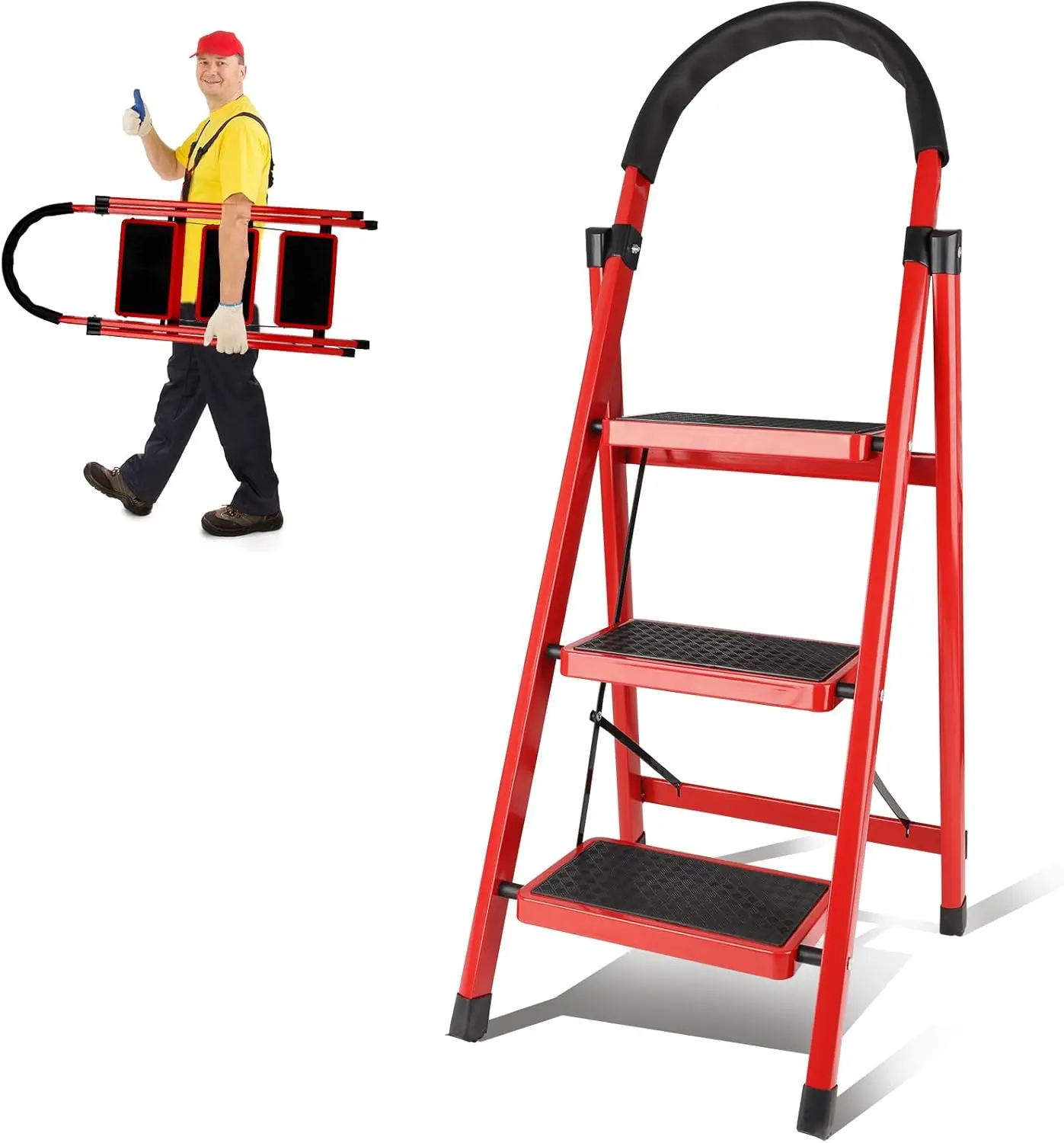 3 Step Folding Ladder with Anti-Slip Pedals, Cushioned Handrail, Safe-Lock Design for Home Use
3 Step Folding Ladder with Anti-Slip Pedals, Cushioned Handrail, Safe-Lock Design for Home Use