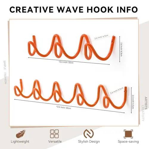 Orange Creative Wave Wall Hook Rack, 20KG Load, Lightweight & Space-Saving For Coats Hats Bags Umbrellas, 32x6.5cm
Orange Creative Wave Wall Hook Rack, 20KG Load, Lightweight & Space-Saving For Coats Hats Bags Umbrellas, 32x6.5cm