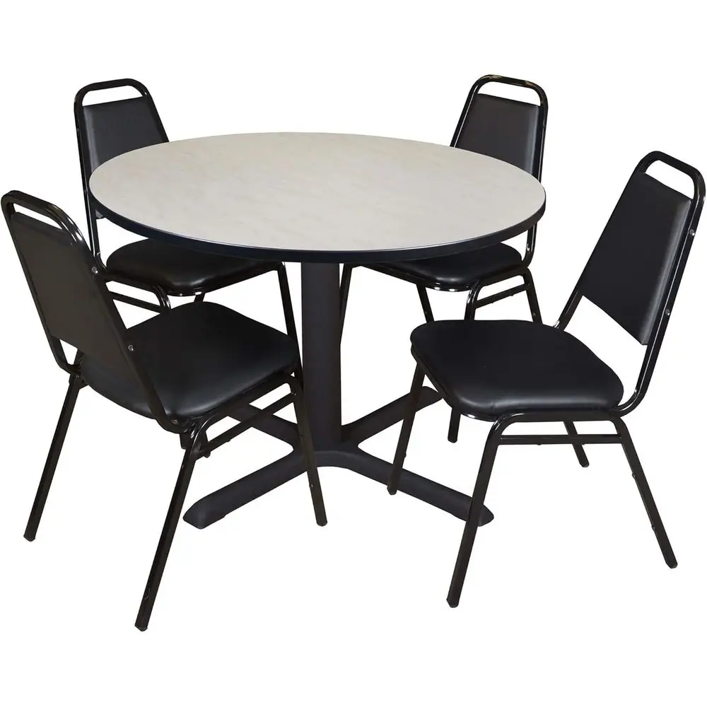 48 Inch Round Maple Breakroom Table with 4 Stackable Black Restaurant Chairs
48 Inch Round Maple Breakroom Table with 4 Stackable Black Restaurant Chairs