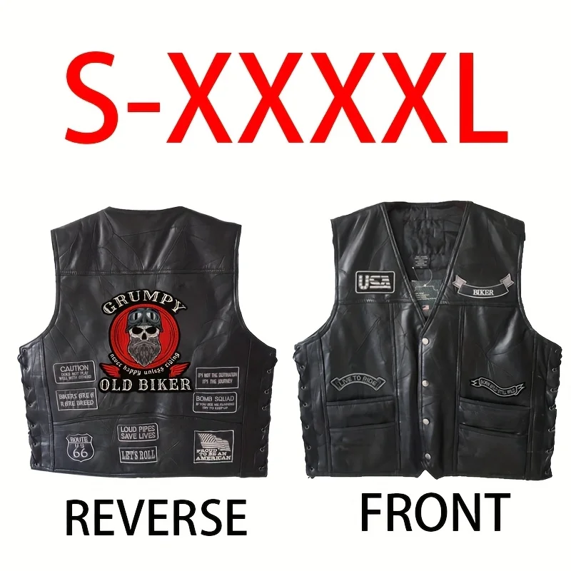 Unhappy Old Motorcycle Rider Skull And Beard Helmet, Men'S Cool Black Faux Leather Motorcycle Jacket Sleeveless Vest Street
Unhappy Old Motorcycle Rider Skull And Beard Helmet, Men'S Cool Black Faux Leather Motorcycle Jacket Sleeveless Vest Street