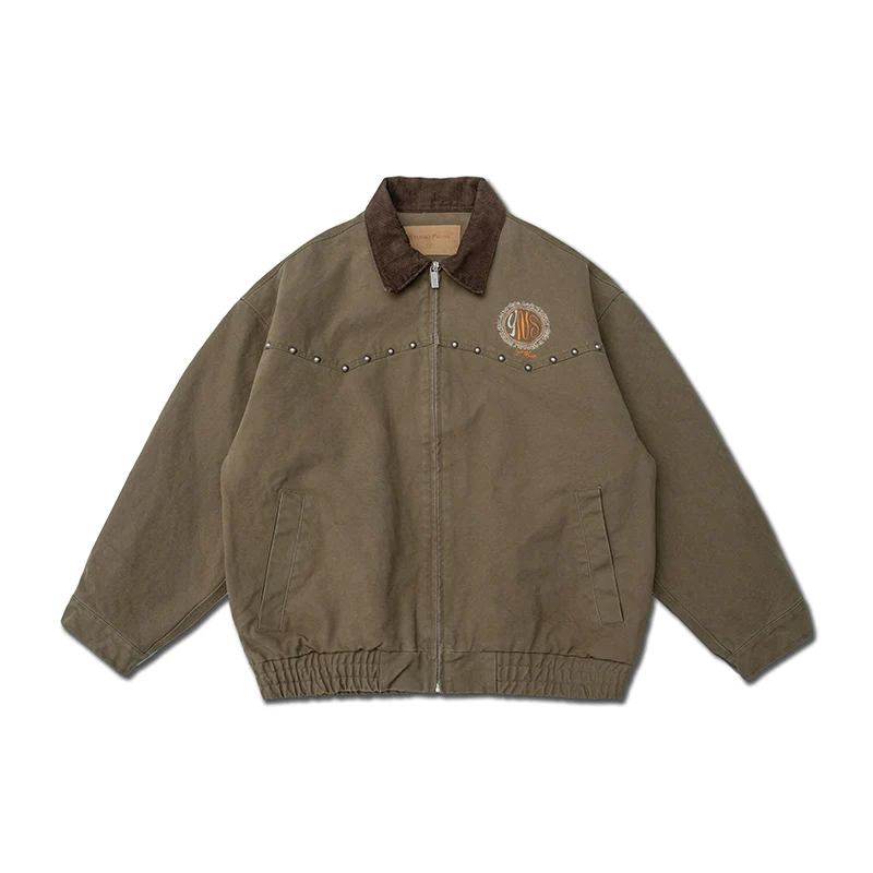 Tooling jacket men's solid color zipper matching loose casual geometric pattern embroidery rivets retro washed cotton old spring
Tooling jacket men's solid color zipper matching loose casual geometric pattern embroidery rivets retro washed cotton old spring