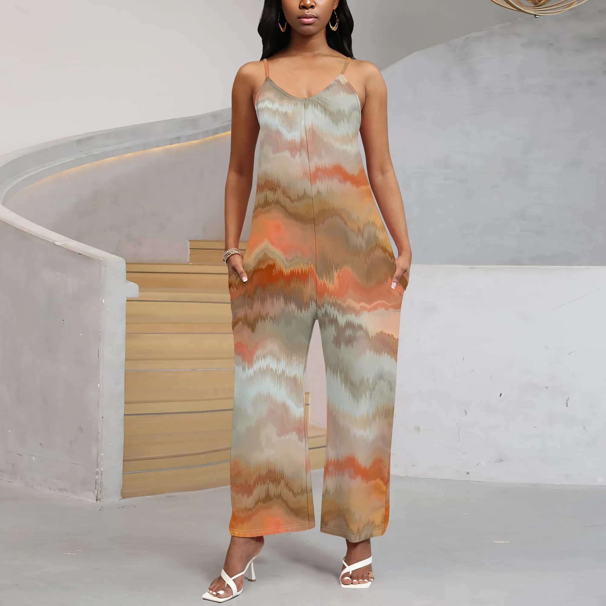 EQQZD Colorful Tie-Dye Print Sleeveless V-Neck Jumpsuit with Pockets, Spaghetti Strap Top Wide Leg Pants Jumpsuit
EQQZD Colorful Tie-Dye Print Sleeveless V-Neck Jumpsuit with Pockets, Spaghetti Strap Top Wide Leg Pants Jumpsuit